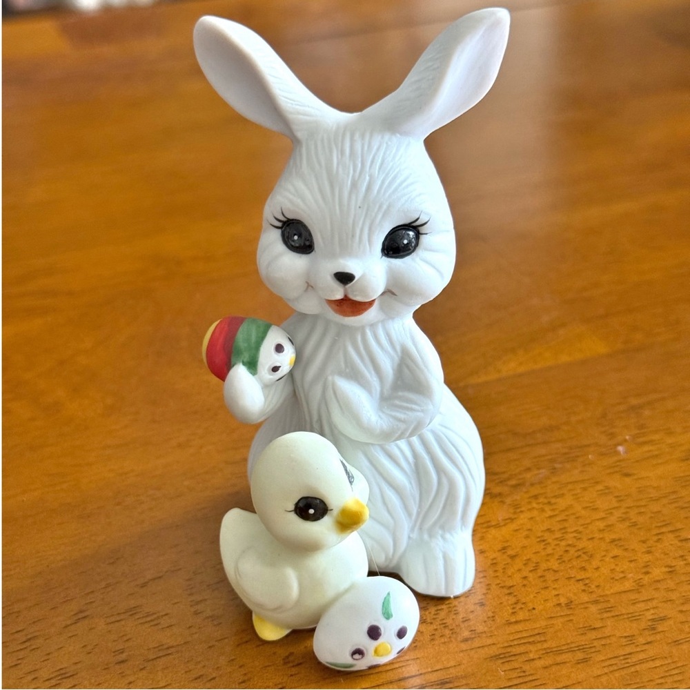 Vintage Easter Bunny Chick Figurine Made in Taiwan Spring Cottage Whimsy Decor - Picture 2 of 9